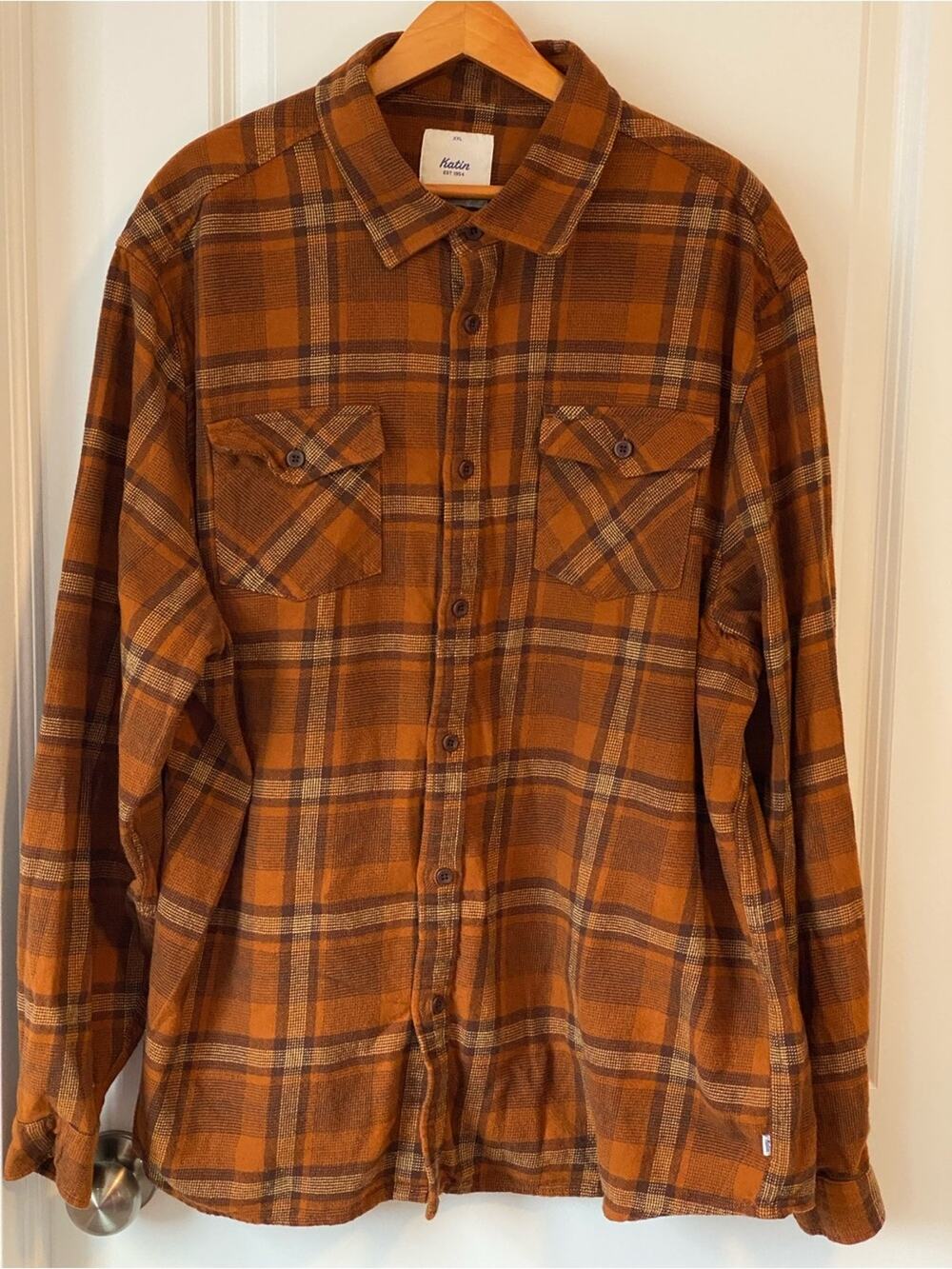 Katin Vincent Flannel Shirt Caramel Mid-weight Cotton Long Sleeve Pocket XXL